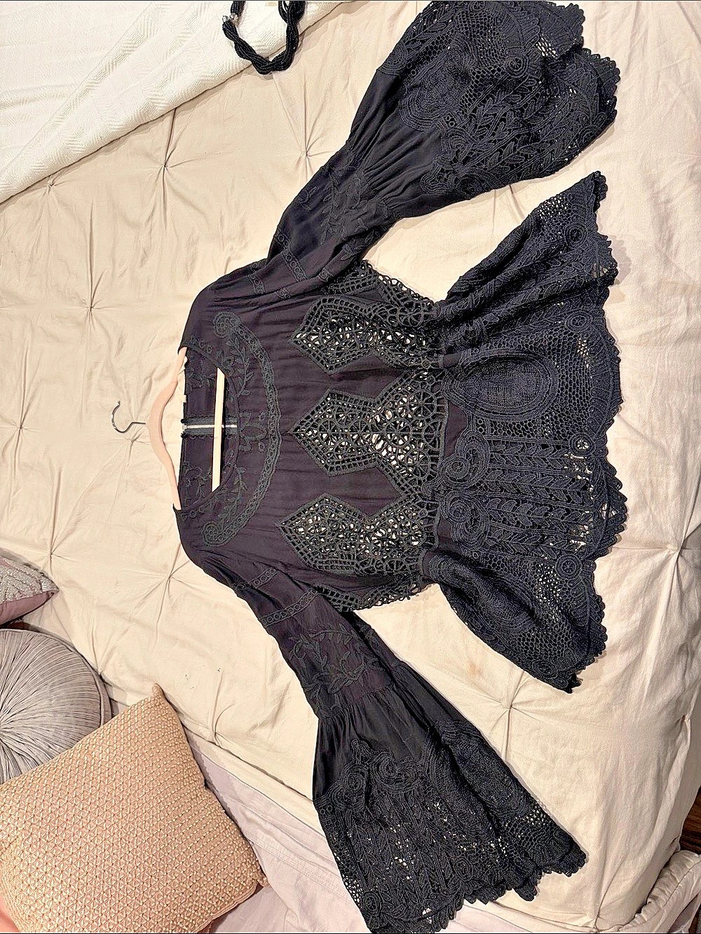 Soft Surroundings Embroidered Lace LS Top And Tank Black Mini Dress XL